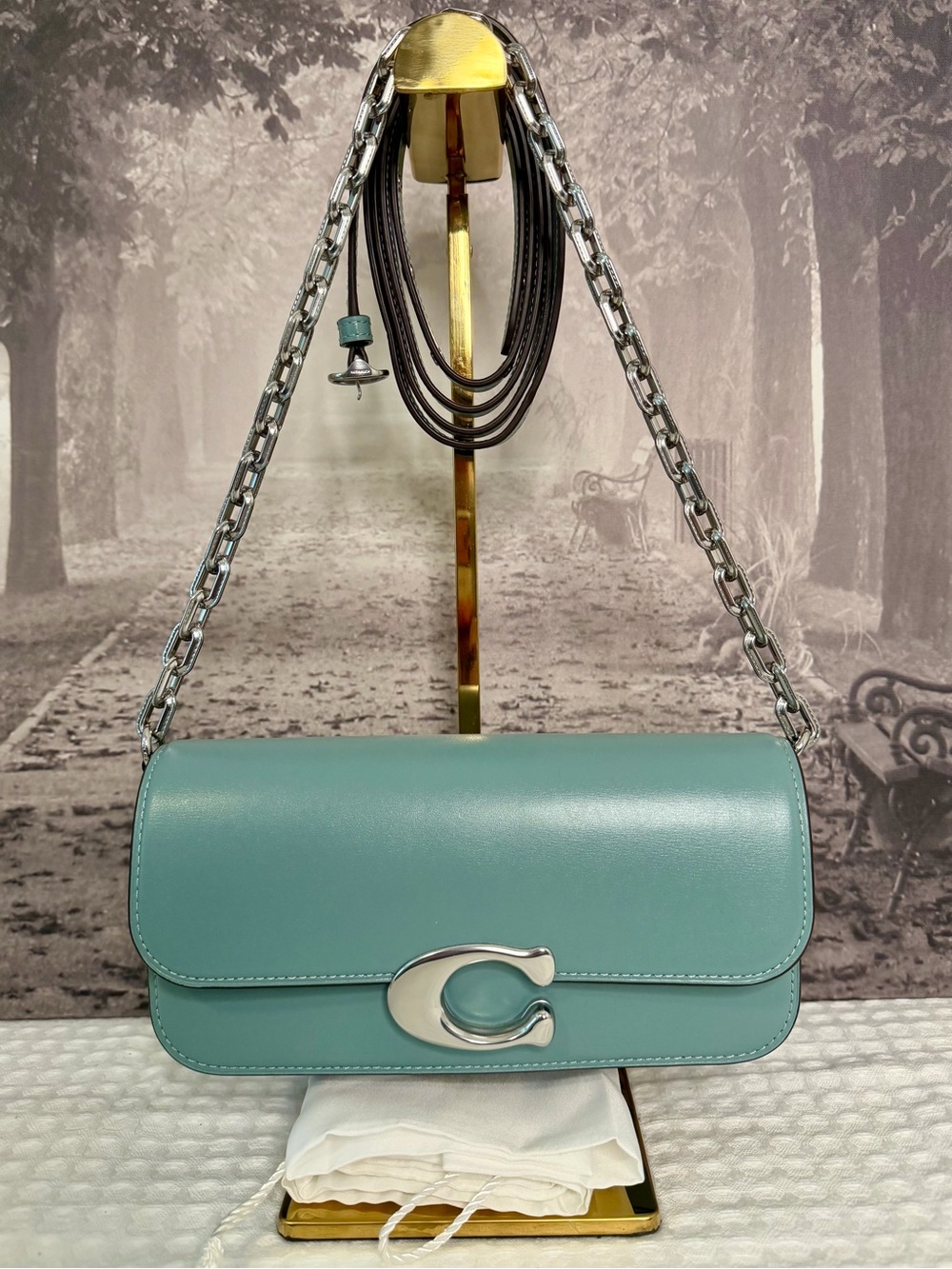 EUC Coach Idol 23 Baguette Leather Bag in Aquamarine Silver CP120